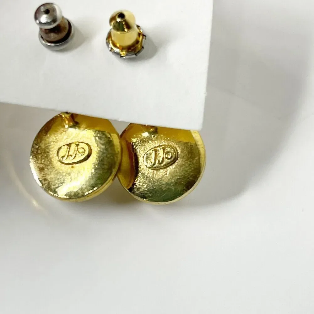 Vintage JJ Jonette Earrings Gold Tone Pearl‎ Drop 80s 90s Retro Glam